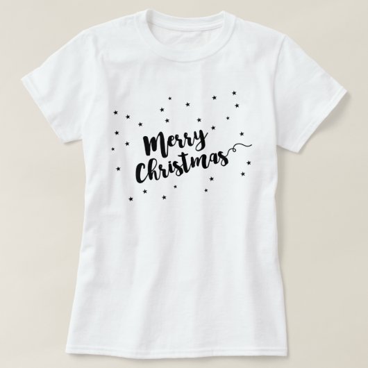 メリークリスマス – スクリプトタイポグラフィと星 Tシャツ (デザイン正面)