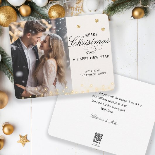 メリークリスマス!スクリプトフォント、ベージュ写真 シーズンカード