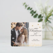 メリークリスマス!スクリプトフォント、ベージュ写真 シーズンカード (スタンド正面)