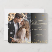 メリークリスマス!スクリプトフォント、黒金ゴールド写真 シーズンカード (正面)