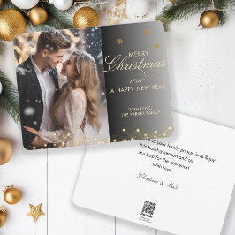 メリークリスマス!スクリプトフォント、黒金ゴールド写真 シーズンカード