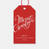 メリークリスマス.スクリプト赤と白休日 ギフトタグ (正面)