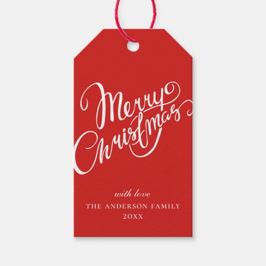 メリークリスマス.スクリプト赤と白休日 ギフトタグ (正面)