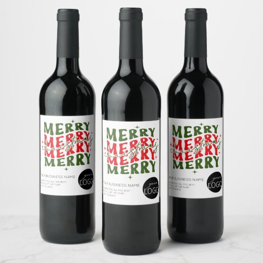 メリークリスマス スクリプト ビジネス ロゴ ギフト ワインラベル (ボトル)