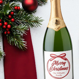 メリークリスマス スクリプト 赤いリボンとリボン結び ワインラベル スパークリングワインラベル