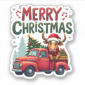 メリークリスマス スコットランドハイランド牛 クリスマス ファーム アニマル シール (正面)