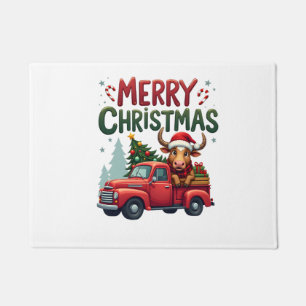 メリークリスマス スコットランド ハイランドコウ Xmas ファーム アン ドアマット