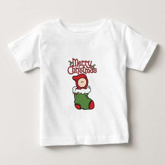 メリークリスマス-ストッキングのTシャツのベビー ベビーTシャツ (正面)