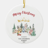 メリークリスマス | スノーウィーウィンターハウスシーン セラミックオーナメント (正面)