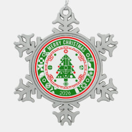 メリークリスマス スノーフレークピューターオーナメント