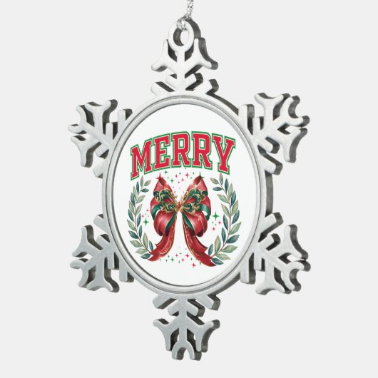 メリークリスマス スノーフレークピューターオーナメント (右)