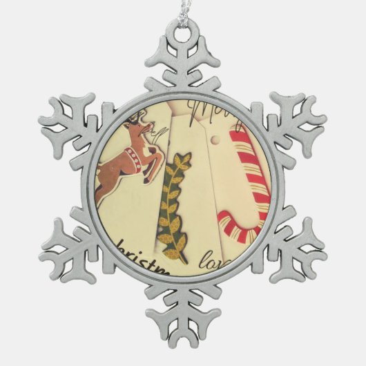 メリークリスマス スノーフレークピューターオーナメント (正面)
