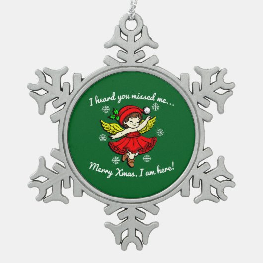 メリークリスマス スノーフレークピューターオーナメント (正面)