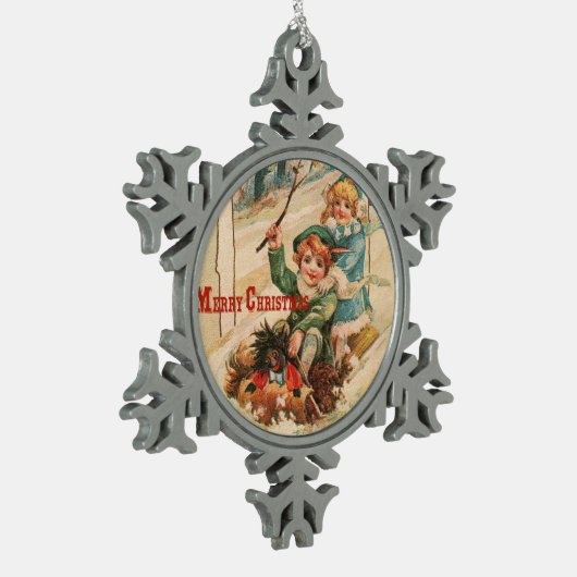 メリークリスマス スノーフレークピューターオーナメント (左)