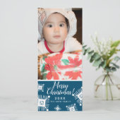 メリークリスマス スノーフレークベイビー フォト ブルー シーズンカード (スタンド正面)