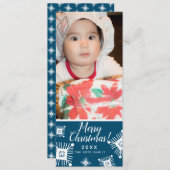 メリークリスマス スノーフレークベイビー フォト ブルー シーズンカード (正面/裏面)