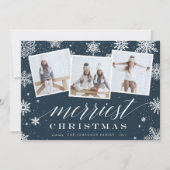 メリークリスマス |スノーフレーク3フォトコラージュ シーズンカード (正面)