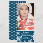 メリークリスマス スノーフレーク ベイビー フォト ブルー シーズンカード (正面/裏面)