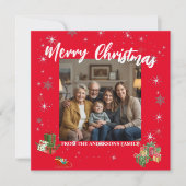 メリークリスマス スノーフレーク 写真入り ご家族の名前 シーズンカード (正面)