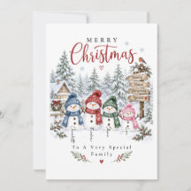 メリークリスマス スノーマンファミリー クリスマスカード