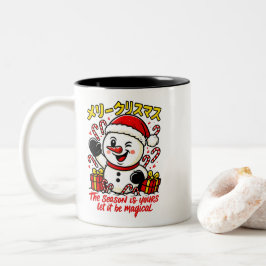 メリークリスマス スノーマン ギフトTシャツ キャンディケイン ツートーンマグカップ