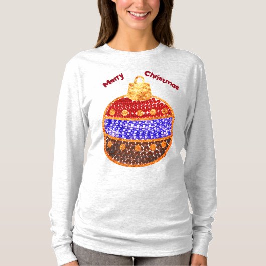 メリークリスマス - スパンコール輝くオーナメント Tシャツ (正面)