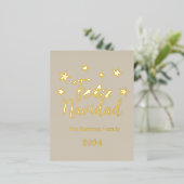 メリークリスマス スペイン語 現代的なクリスマス ファミリー 箔シーズンポストカード (立ち正面)