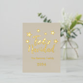 メリークリスマス スペイン 現代のクリスマス 家族 箔シーズンポストカード (立ち正面)