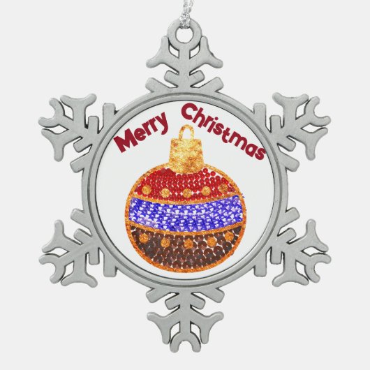 メリークリスマス – セック輝くスとボーリング スノーフレークピューターオーナメント (正面)