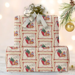 メリークリスマス ソリ ライド ストライプ ラッピングペーパー