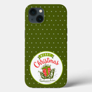 メリークリスマス ソリ 赤 緑 スノーフレーク パターン iPhone 13ケース
