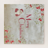 「メリークリスマス」タイポグラフィウォーター色サンタ ジグソーパズル (横)