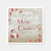 「メリークリスマス」タイポグラフィウォーター色サンタ スタンダードカクテルナプキン (正面)