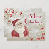 「メリークリスマス」タイポグラフィウォーター色サンタ ポストカード (正面/裏面)