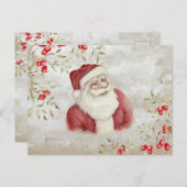 「メリークリスマス」タイポグラフィウォーター色サンタ ポストカード (正面/裏面)