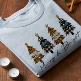 メリークリスマス・タータンチェック&ヒョウ柄プリント トライブレンドTシャツ