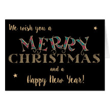 メリークリスマス、タータンチェック、金ゴールド効果レタリング