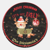 メリークリスマス & ダサいスウェーターのトナカイ ラウンドシール (正面)