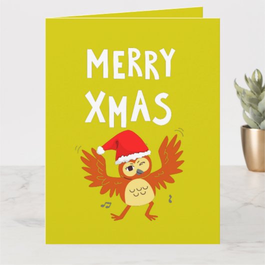 メリークリスマス ダンシングフクロウ カード (小さな植物)