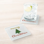 メリークリスマス+ツリーデザイン ガラスコースター (アングル)