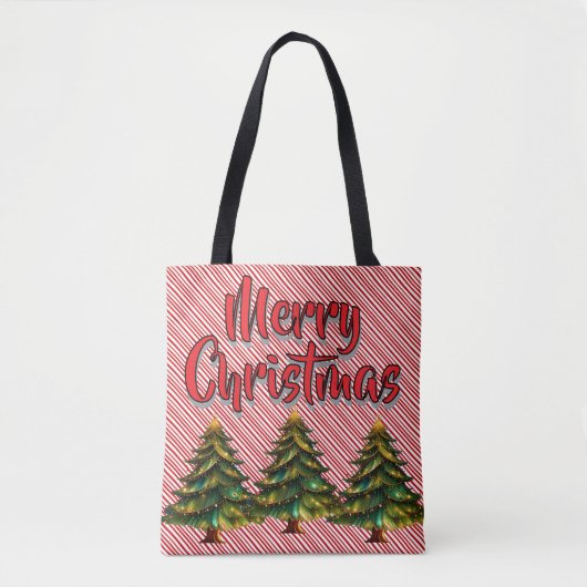 メリークリスマス ツリー キャンディケーン 楽しいホリデー トートバッグ (正面)