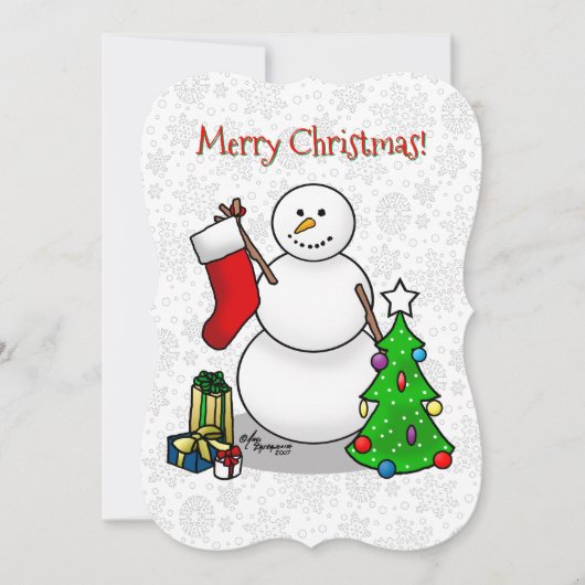 メリークリスマス ツリー ストッキング 雪だるま シーズンカード (正面)