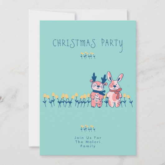 メリークリスマス – ティールにいるトナカイとウサギ 招待状 (正面)