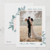 メリークリスマス ティール フラワーズ | フォト ホリデー カード (正面/裏面)