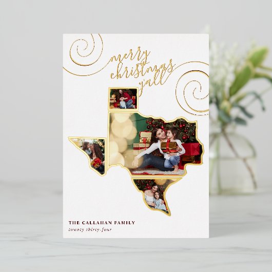 メリークリスマス |テキサス州地図と写真のコラージュ 箔シーズンカード (立ち正面)