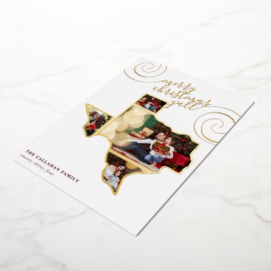 メリークリスマス |テキサス州地図と写真のコラージュ 箔シーズンカード (回転した状態)