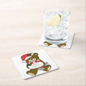 「メリークリスマス」テディベア スクエアペーパーコースター (インサイチュ)