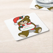 「メリークリスマス」テディベア スクエアペーパーコースター (アングル)