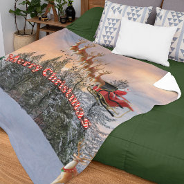 メリークリスマス・トナカイとサンタ フリースブランケット