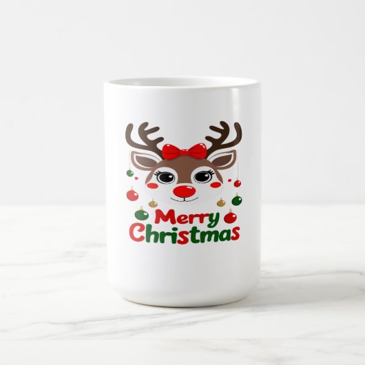 メリークリスマス – トナカイのライトと喜び コーヒーマグカップ (中央)